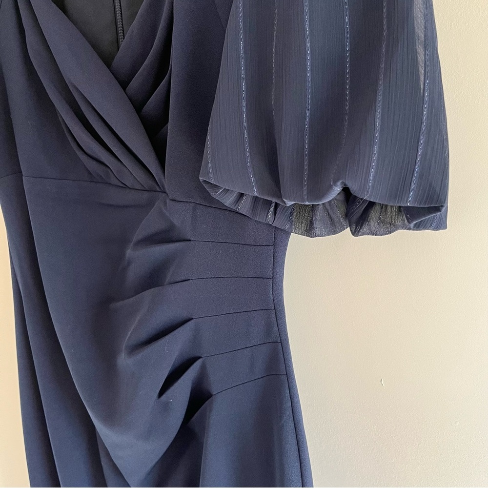DKNY Women’s Cocktail Dress size 2 Navy Blue Full Length Pouf Sleeve Mermaid - Picture 9 of 15